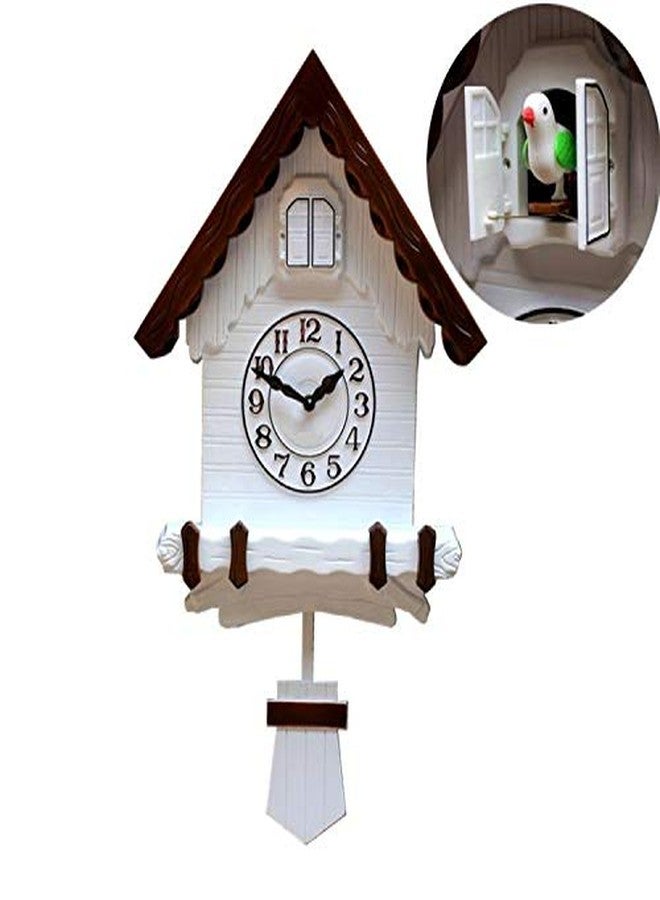Three Secondz Open and Close Door Plastic Cuckoo Analog Wall Clock White with Brown Pack of 1 (NO Music ON/Off Button, Read Description Before Placing Order) - Image 1
